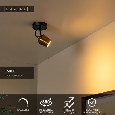 Lucide EMILE - Spot plafond - Ø 10,5 cm - 1xGU10 - Or Mat / Laiton